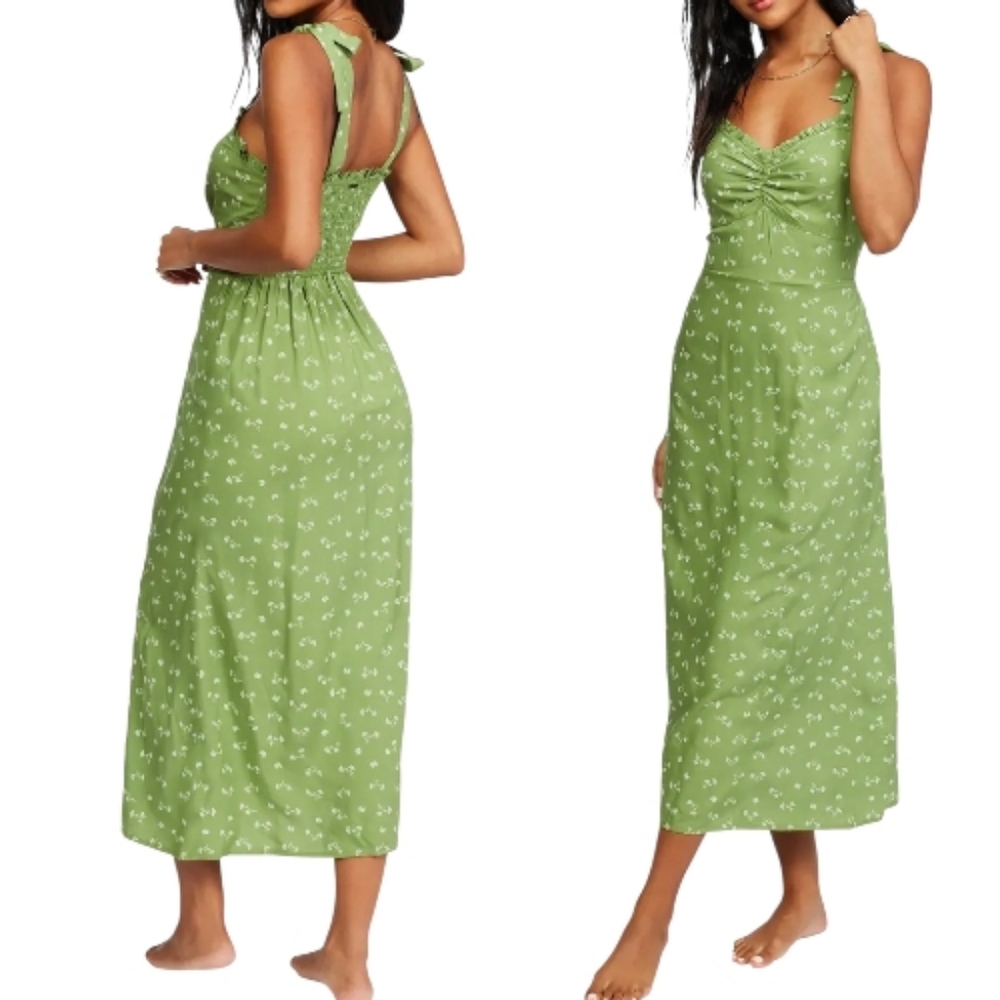 BILLABONG Amor Sunset Dream Midi  Dress Floral Tie Sholder Sweetheart Boho M